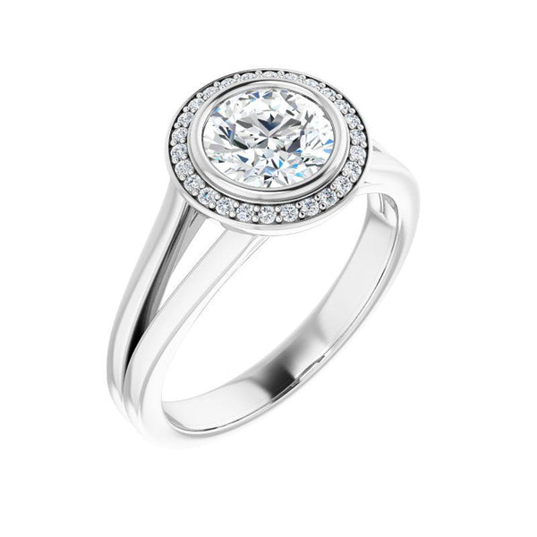 14K Gold Round Bezel-Set Halo Engagement Ring