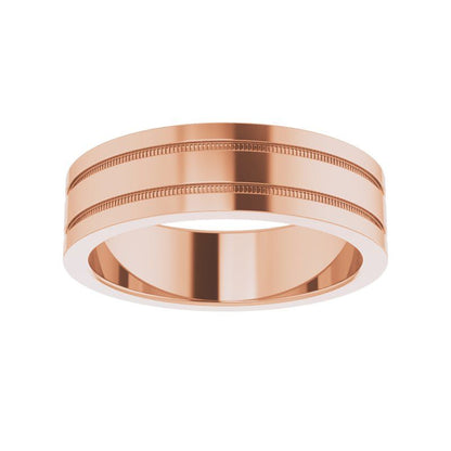 14K Gold Flat Edge Band with Milgrain