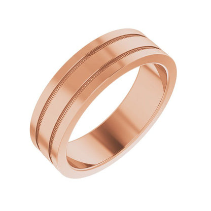 14K Gold Flat Edge Band with Milgrain