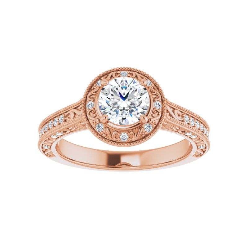 14K Gold Round Art Halo Engagement Ring