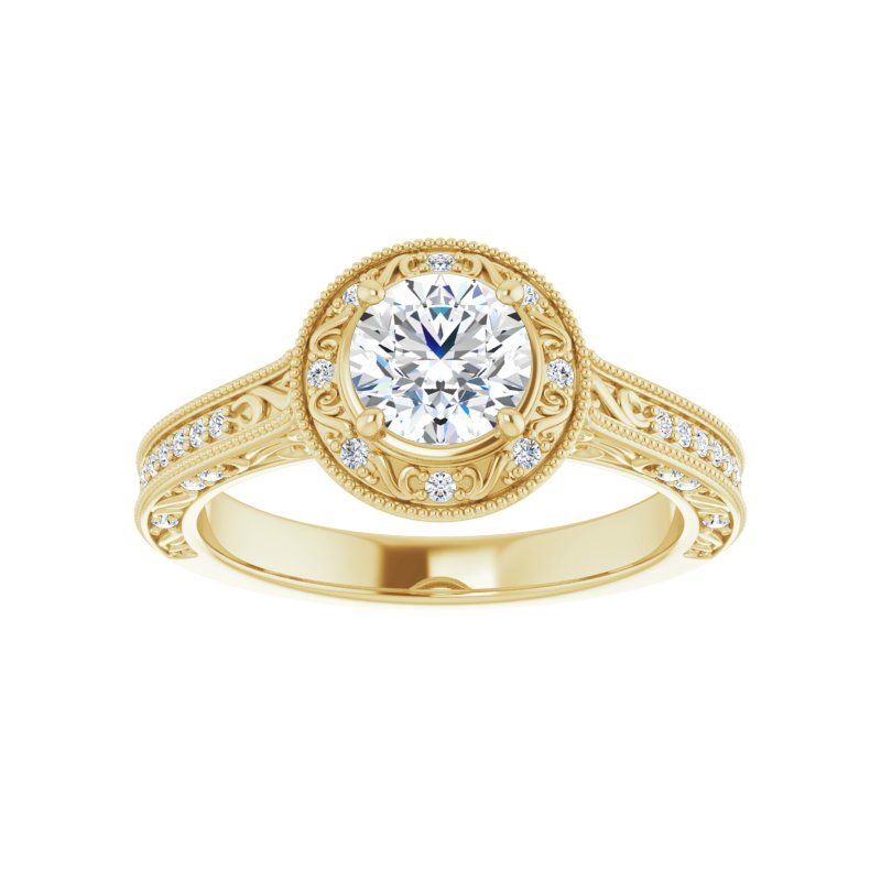 14K Gold Round Art Halo Engagement Ring