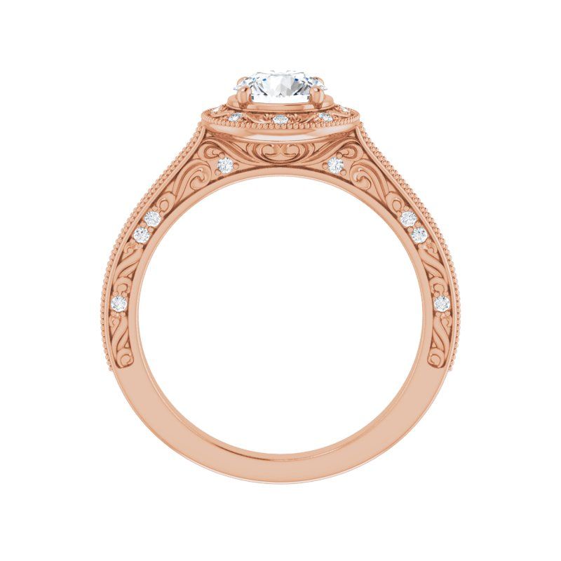 14K Gold Round Art Halo Engagement Ring