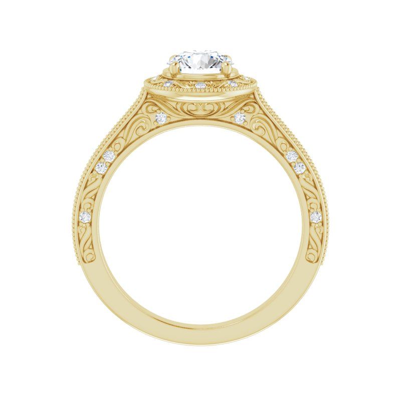 14K Gold Round Art Halo Engagement Ring