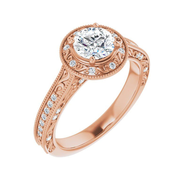 14K Gold Round Art Halo Engagement Ring