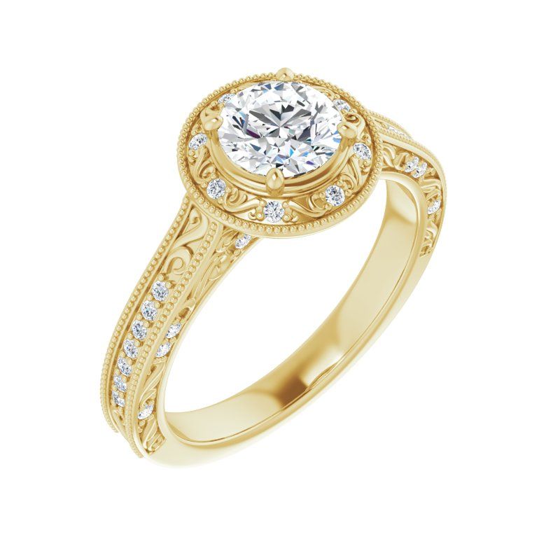 14K Gold Round Art Halo Engagement Ring