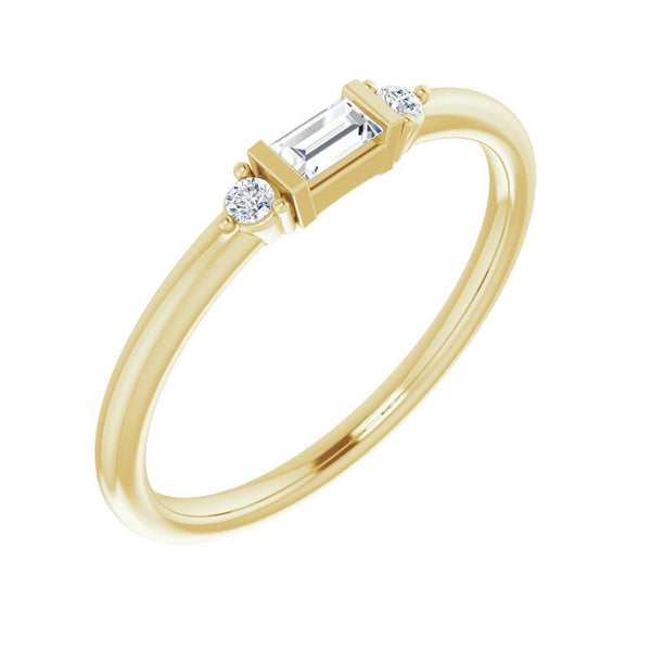 14K Gold Baguette and Round Diamond Stackable Ring