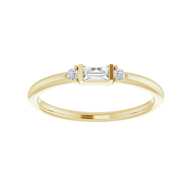 14K Gold Baguette and Round Diamond Stackable Ring