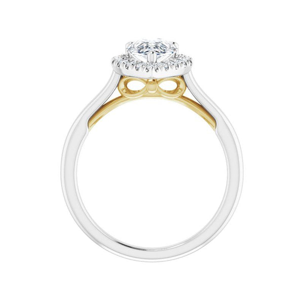 14K Gold Pear Halo Bow Engagement Ring
