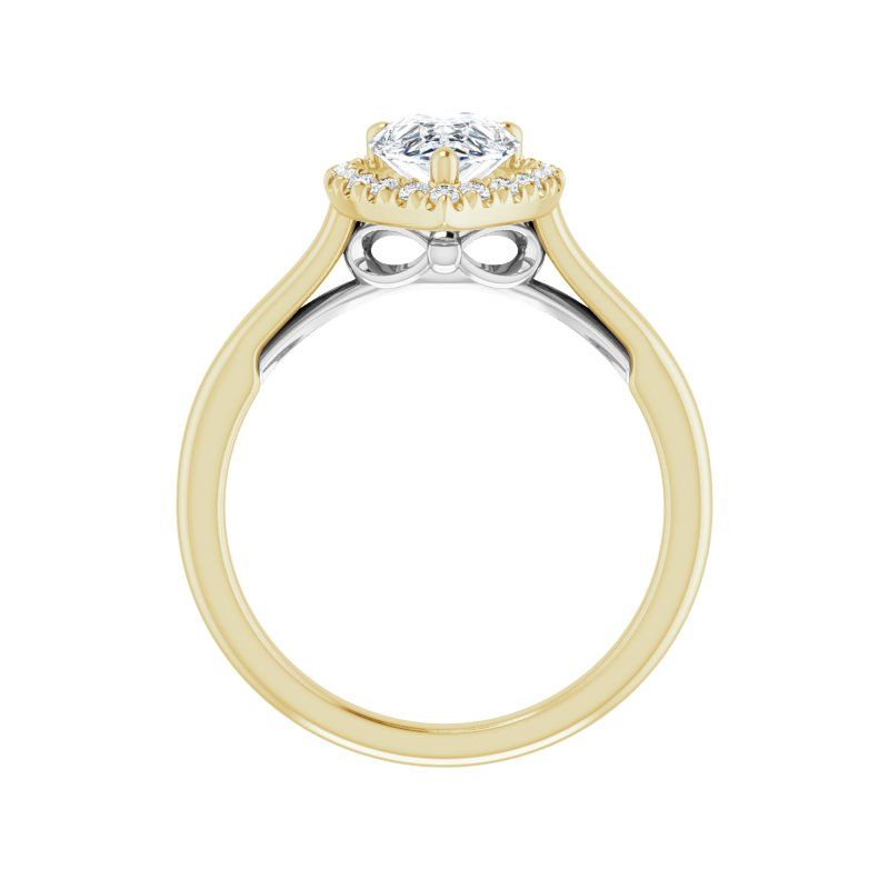 14K Gold Pear Halo Bow Engagement Ring