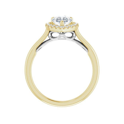 14K Gold Pear Halo Bow Engagement Ring