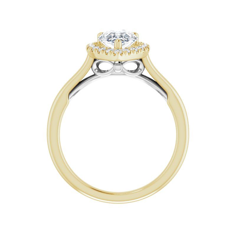 14K Gold Pear Halo Bow Engagement Ring