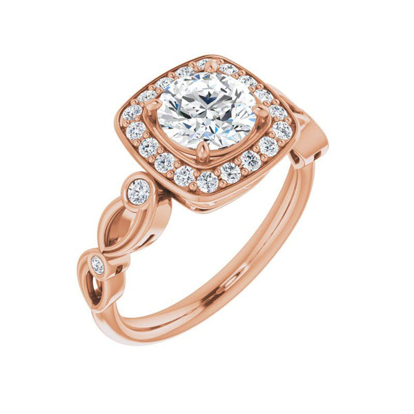 14K Gold Round Halo Guardian Engagement Ring