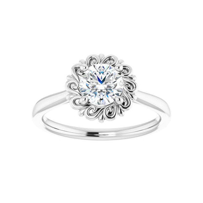 14K Gold Round Engagement Flower Setting Ring