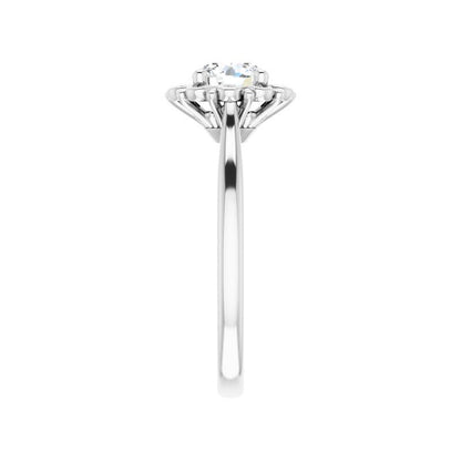14K Gold Round Engagement Flower Setting Ring