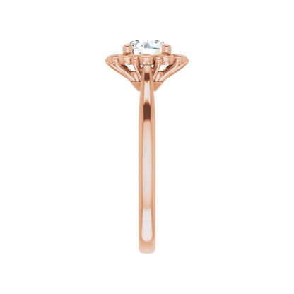 14K Gold Round Engagement Flower Setting Ring