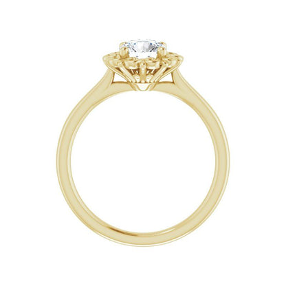 14K Gold Round Engagement Flower Setting Ring