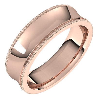 14K Gold Standard Milgrain Comfort Fit Concave Men Band