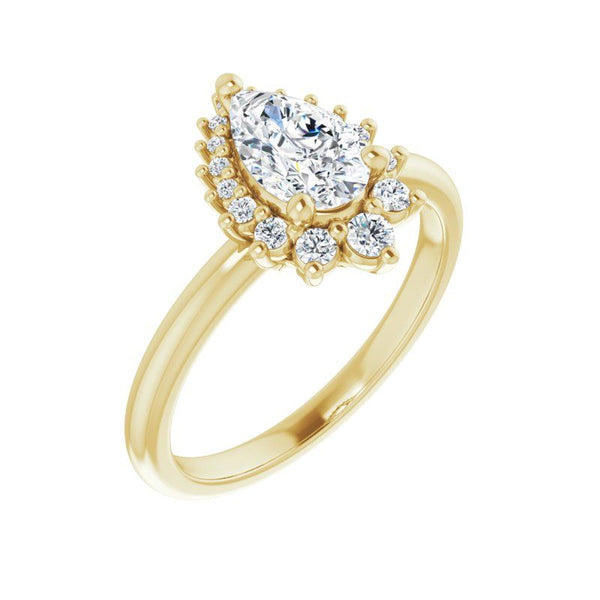 14K Gold Pear Halo Lotus Engagement Ring