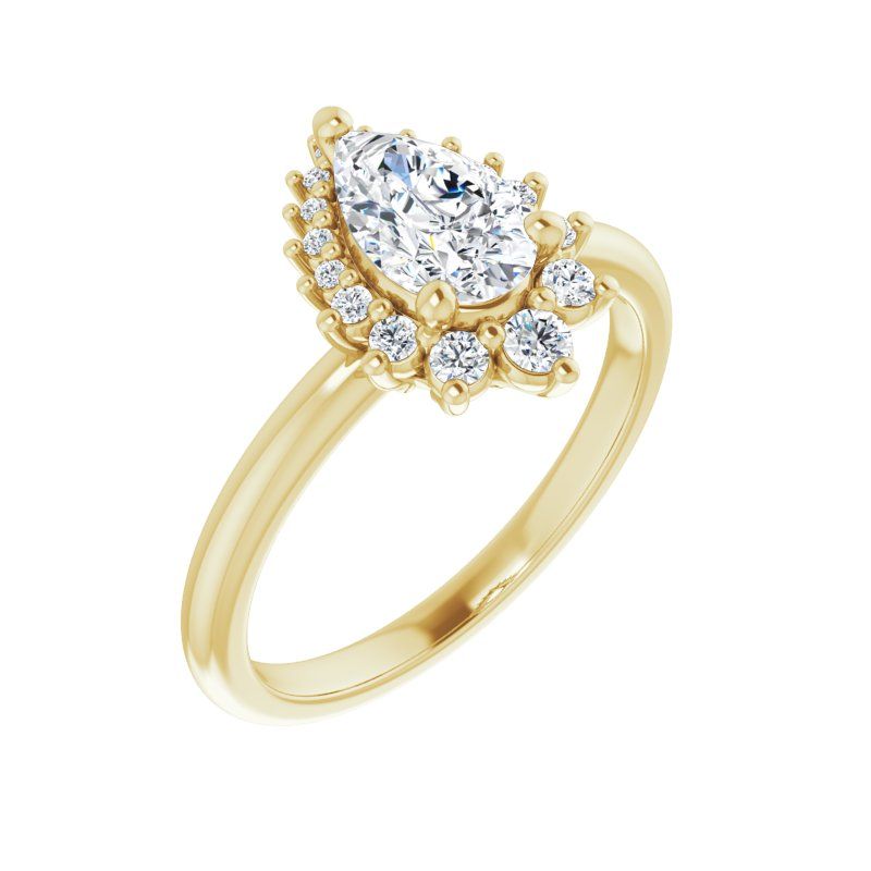 14K Gold Pear Halo Lotus Engagement Ring