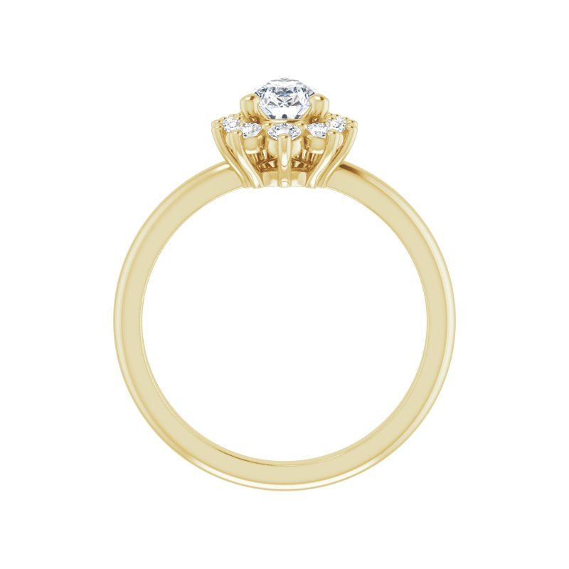 14K Gold Pear Halo Lotus Engagement Ring