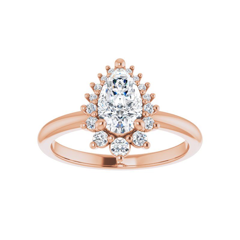 14K Gold Pear Halo Lotus Engagement Ring