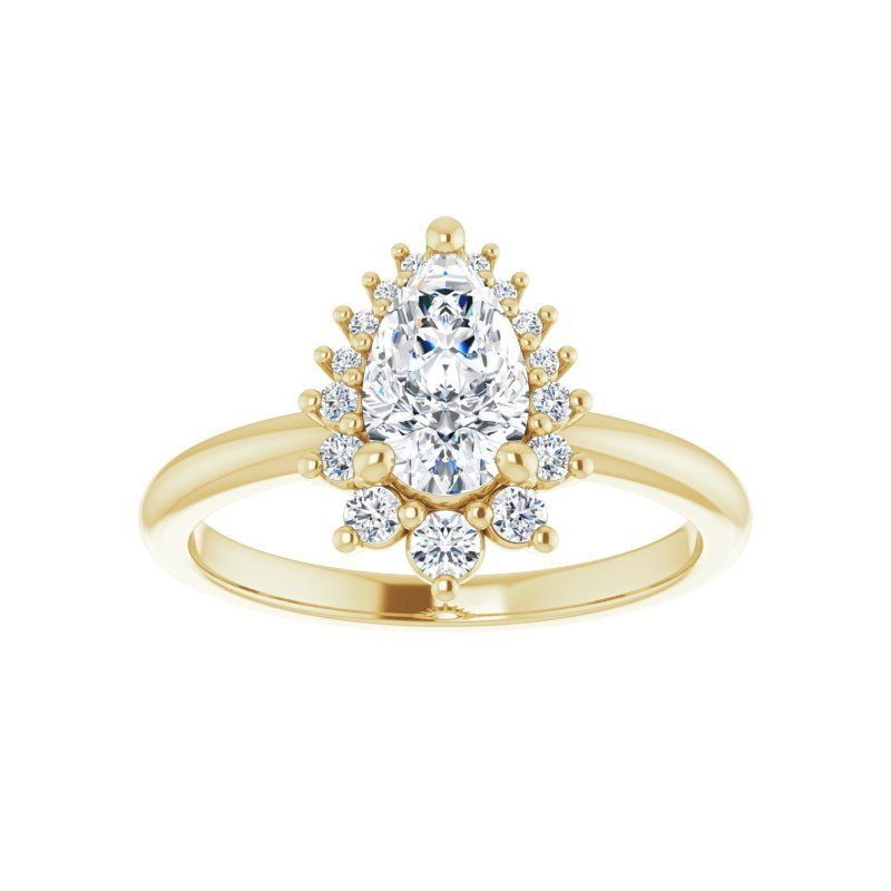 14K Gold Pear Halo Lotus Engagement Ring