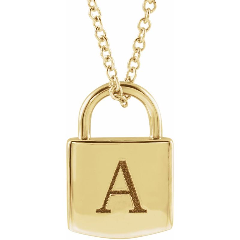 14K Gold  Engravable Lock Initial Necklace