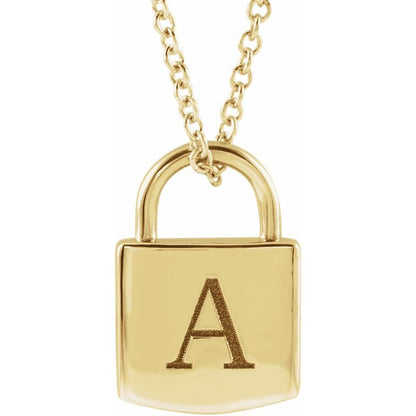 14K Gold  Engravable Lock Initial Necklace