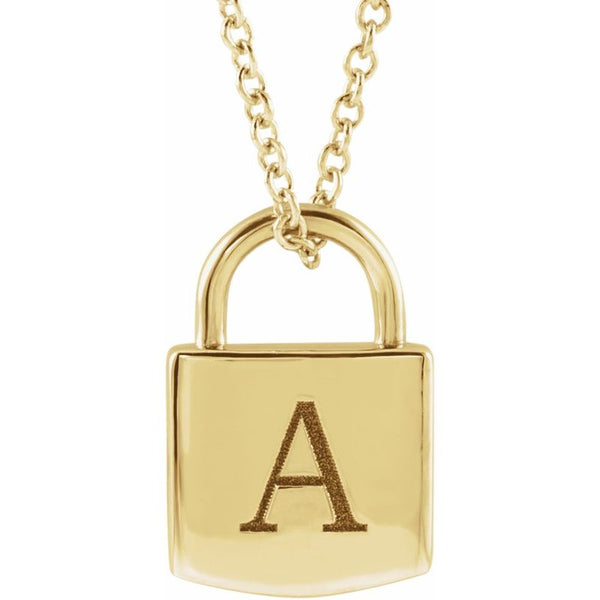 14K Gold  Engravable Lock Initial Necklace