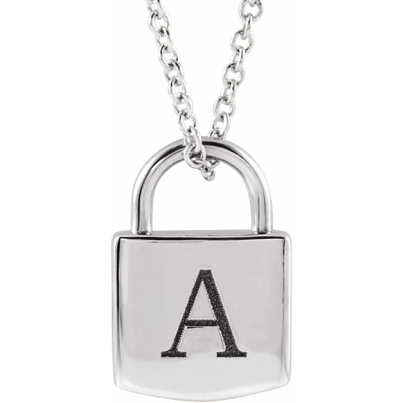 14K Gold  Engravable Lock Initial Necklace