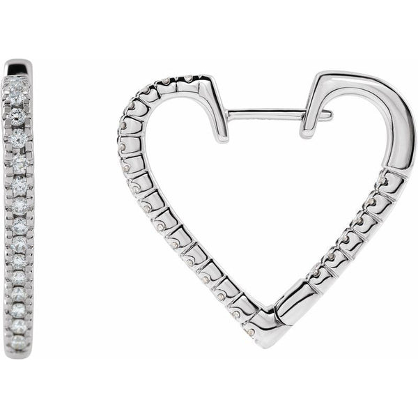 14K Gold Diamond Heart Hoop Earrings