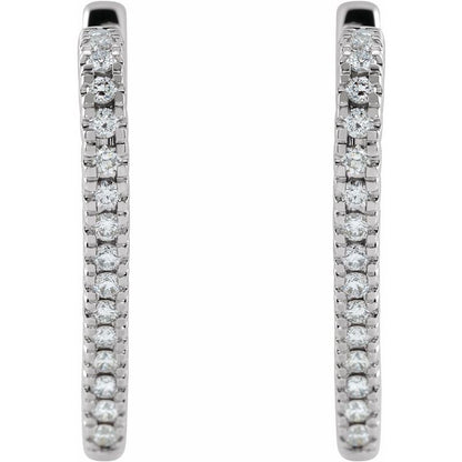 14K Gold Diamond Heart Hoop Earrings