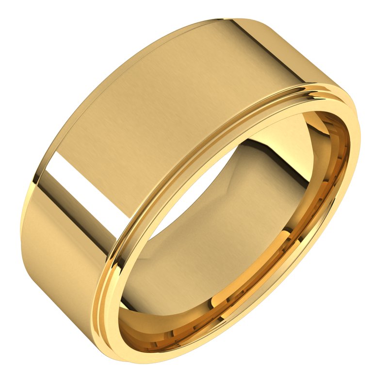 14K Gold Stepped Edge Comfort Fit Flat Men Band