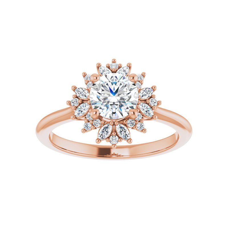 14K Gold Round Halo Engagement Ring