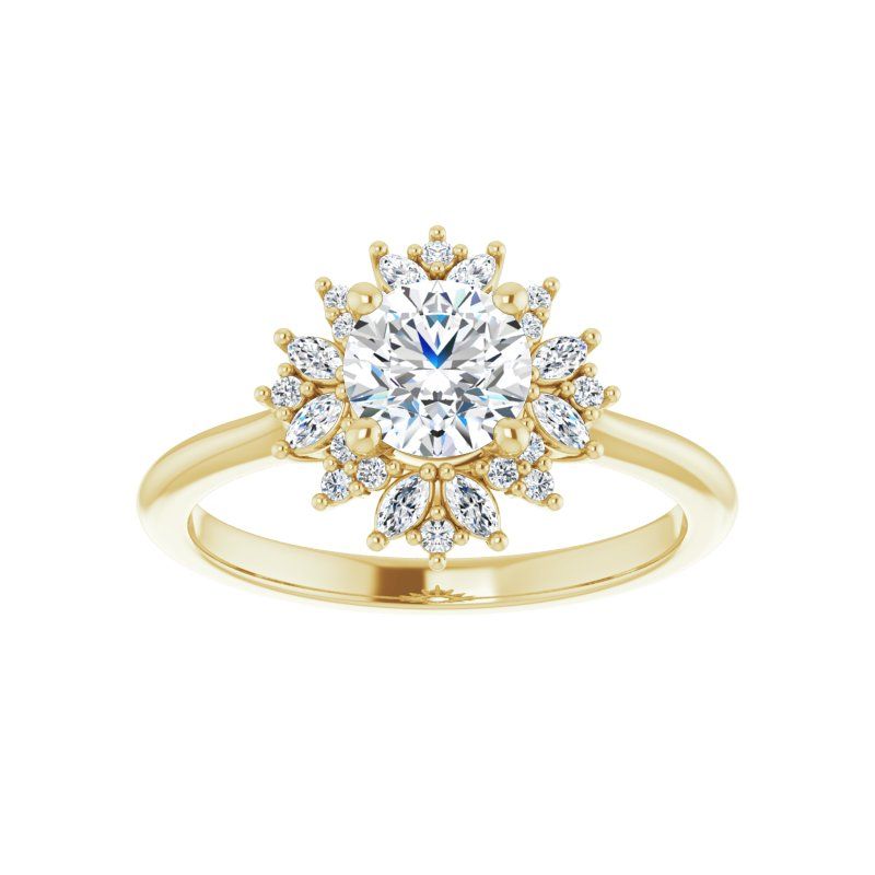 14K Gold Round Halo Engagement Ring