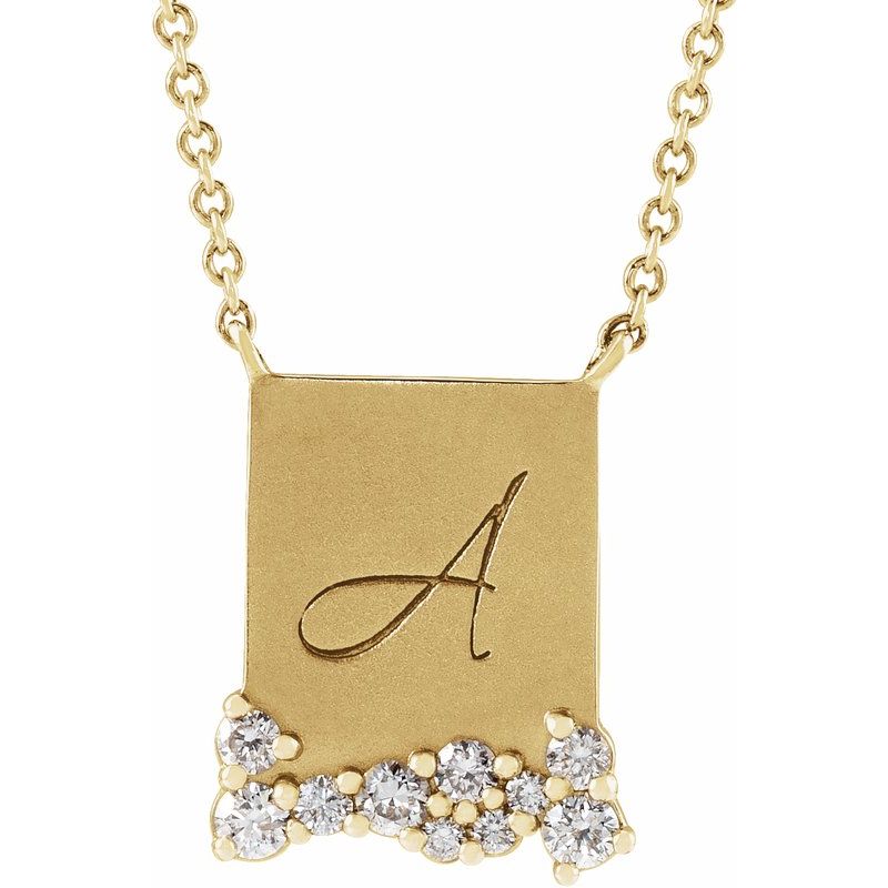 14K Gold Diamond Engravable Initial 18" Necklace