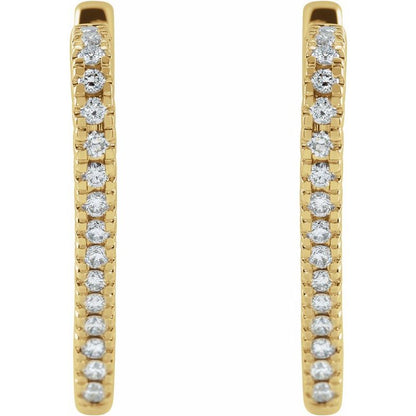 14K Gold Diamond Heart Hoop Earrings