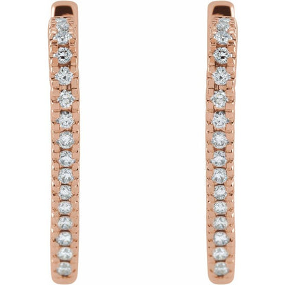 14K Gold Diamond Heart Hoop Earrings