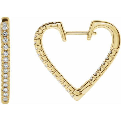 14K Gold Diamond Heart Hoop Earrings