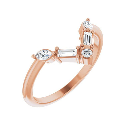 14K Gold Diamond V Bar Ring