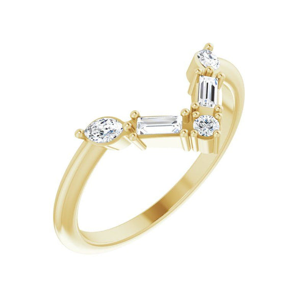 14K Gold Natural Diamond V Bar Ring