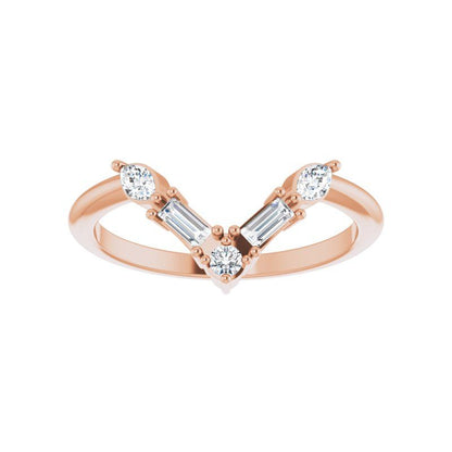 14K Gold Diamond V Bar Ring