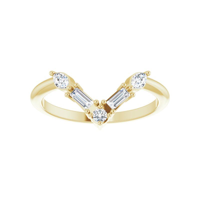 14K Gold Natural Diamond V Bar Ring