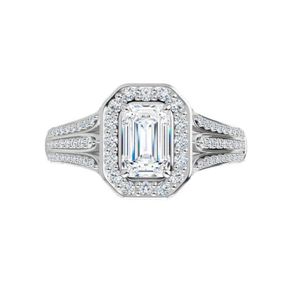 14K Gold Emerald with Leaf Engagement Ring