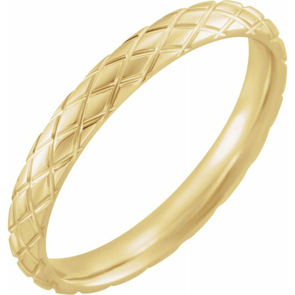 14K Gold 6 mm Rhombus Patterned Band