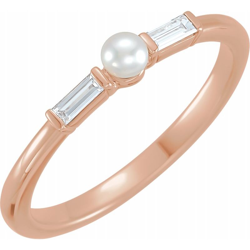 14K Gold Cultured Pearl & Diamond Ring