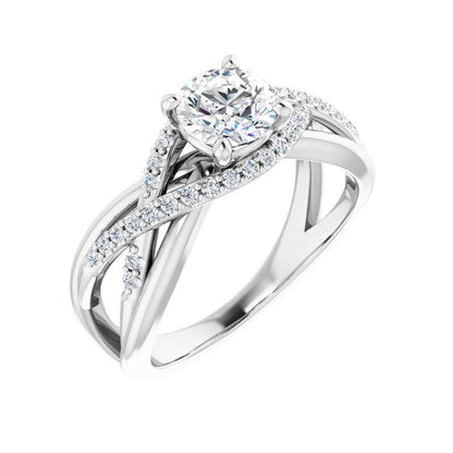 14K Gold Round Wave Engagement Ring