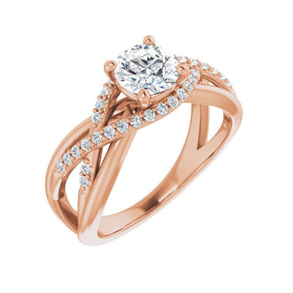 14K Gold Round Wave Engagement Ring