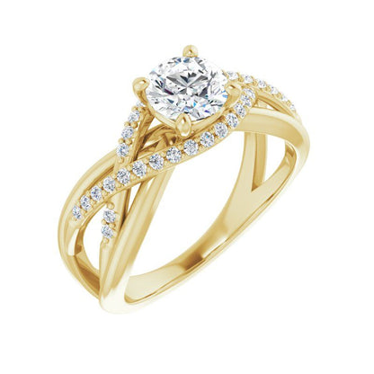 14K Gold Round Wave Engagement Ring