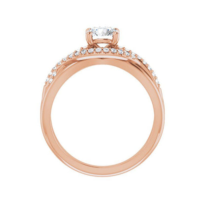14K Gold Round Wave Engagement Ring